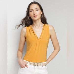 White House Black Market Matte Jersey Lace Notch Neck Tank